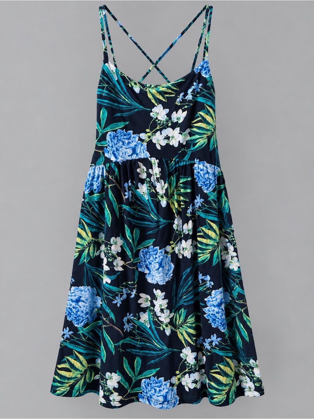 Old Navy Tropical Floral Strappy Midi Dress Blue Green Large